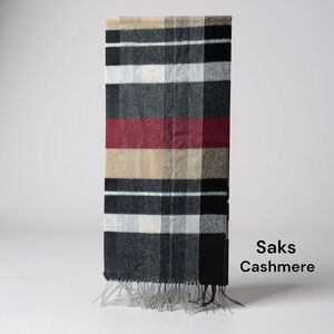 Saks Fifth Avenue Plaid Cashmere Scarf Black Red